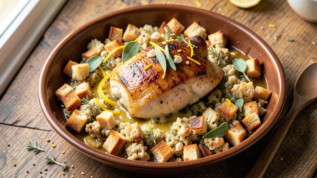 Baked Chicken Breast With Stove Top Stuffing Recipe: Juicy Chicken Cradled in Herbed Dumpling Broth