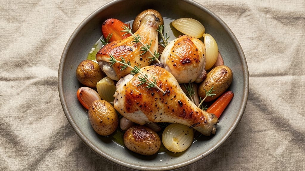 Baked Chicken Legs With Vegetables Recipe: Herb-Crusted Crispness and Foil-Sealed Juice Lock