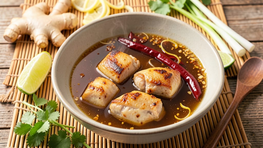 Asian Style Chicken Soup Recipe: Fragrant Ginger-Lemongrass Broth with Silky Rice Noodles