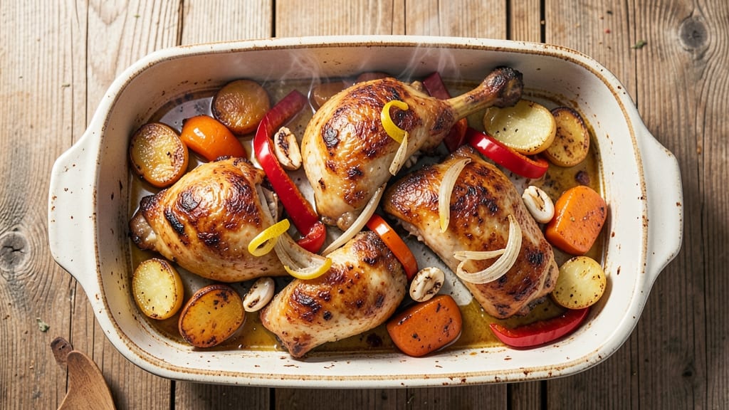 Baked Chicken Thighs and Veggies Recipe: Foil-Sealed Juiciness With Caramelized Crust