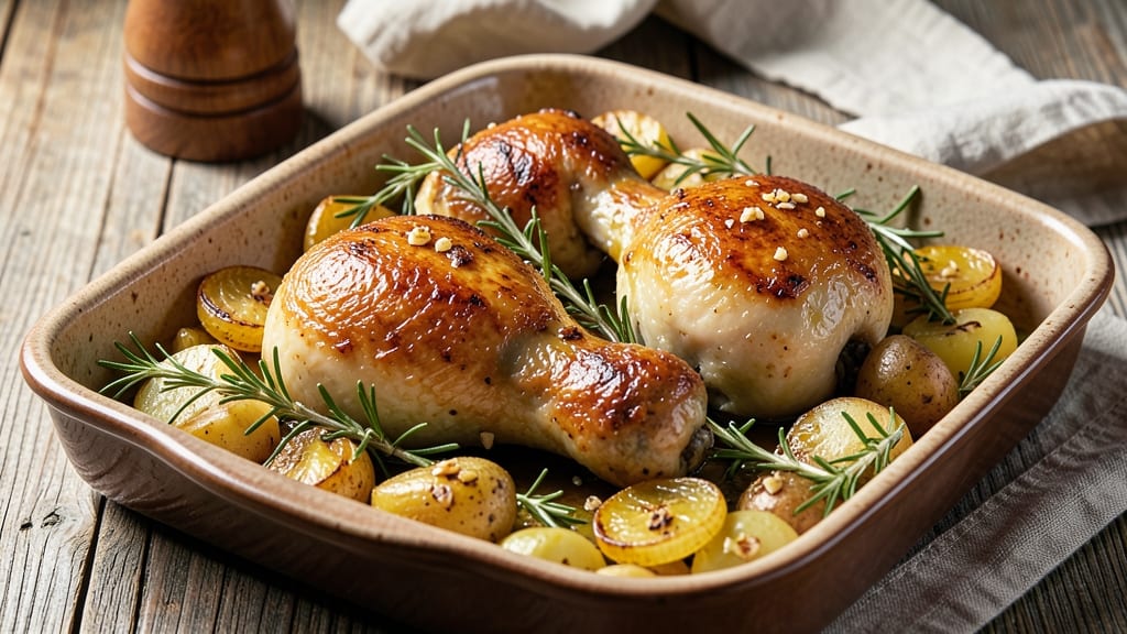 Baked Chicken With Potatoes And Onions Recipe: One-Pan Roast With Crispy Potatoes and Golden Chicken