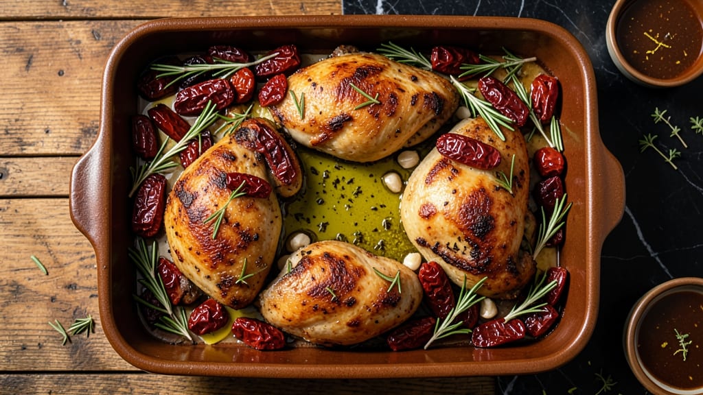 Baked Chicken With Sun-Dried Tomatoes Recipe: Mediterranean Herb Crisp in One Pan