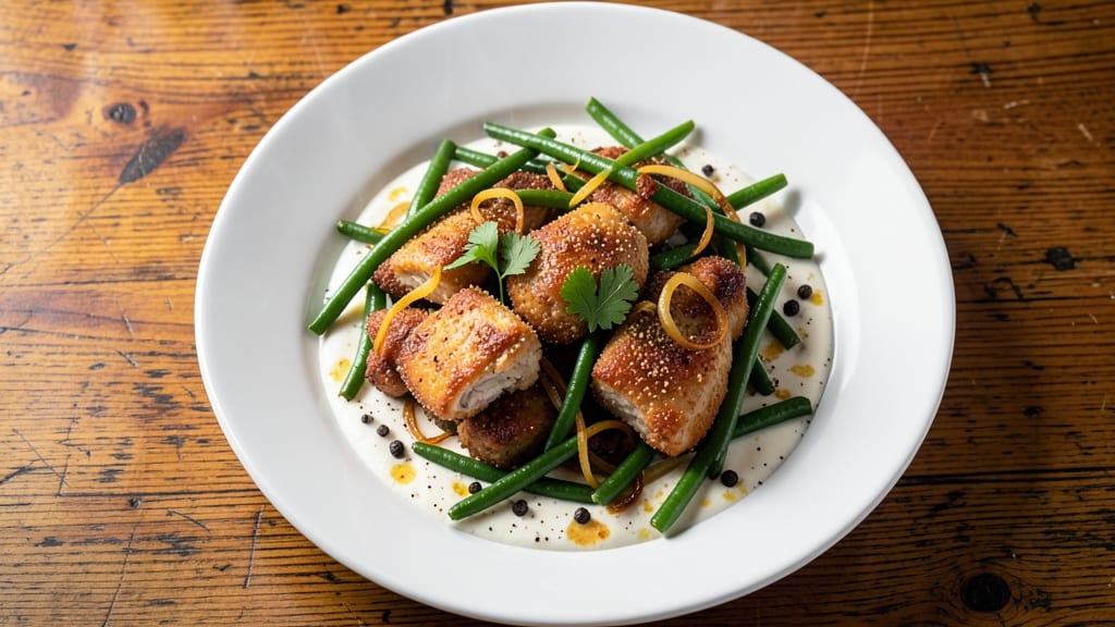 Church's Chicken Green Beans Recipe: Crispy Fried Onion Crown Over Creamy Bean Beds