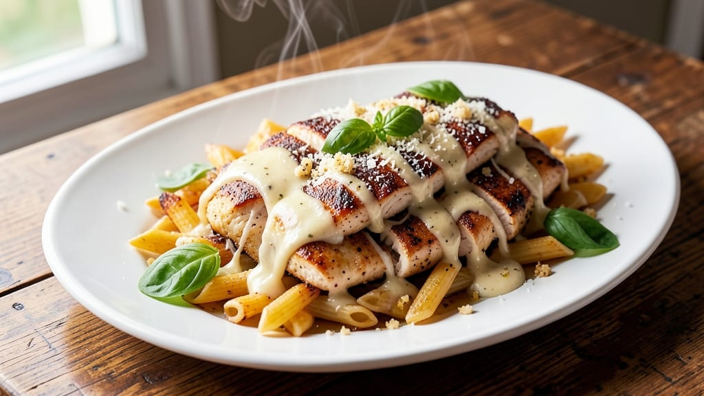 Applebee's Three Cheese Chicken Penne Copycat Recipe: Al Dente Noodles Smothered in Melted Mozzarella, Parmesan, and Gruyère