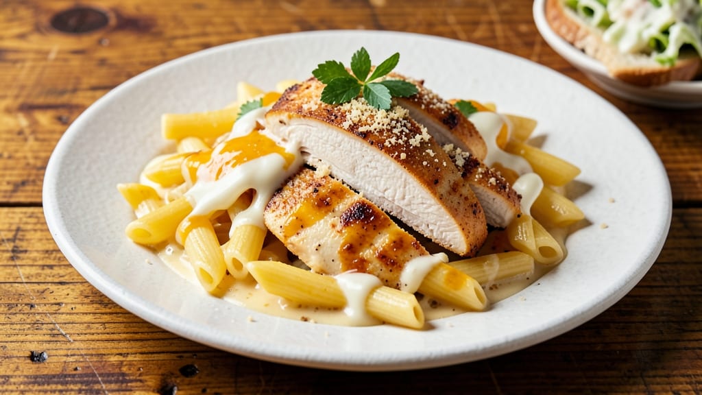 Applebee's 3 Cheese Chicken Penne Copycat Recipe: Pasta and Chicken Baked Under Melty Cheese Blanket